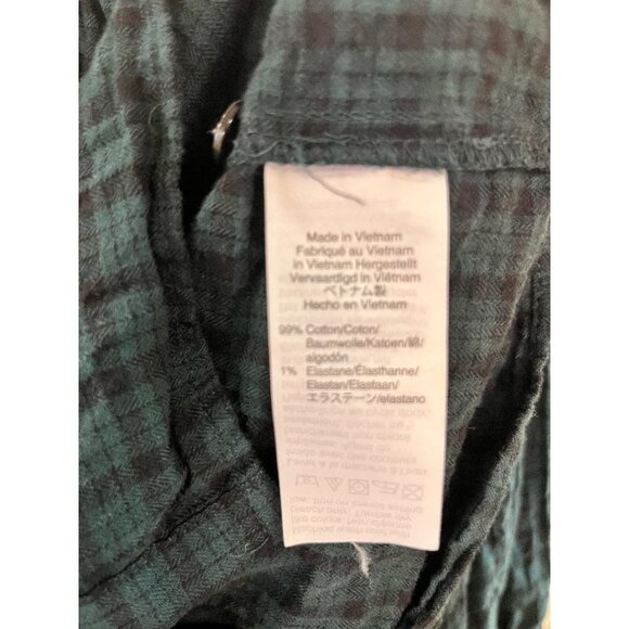Madewell Green and Navy Plaid Balloon-Sleeve Peasant Top Size XL - Picture 4 of 4